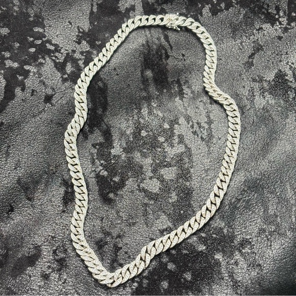 Rc&Co .925 Sterling Silver Pave CZ Cuban Chain Necklace 20 Inch Chain /61grams - Picture 1 of 10